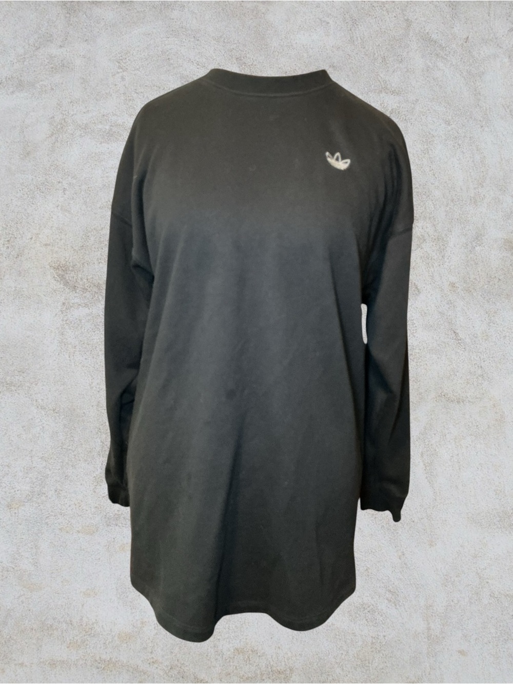adidas Black Longline Crewneck with Small Trefoil